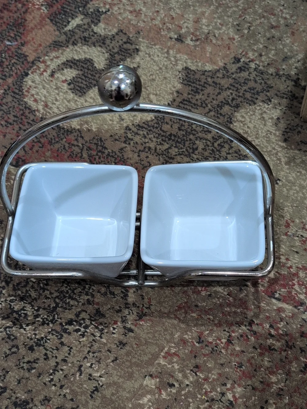 Simple Additions By Pampered Ceramic Double Dip Server with Chrome Stand - White